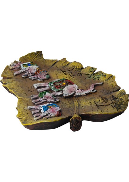 Lüks Işlemeli Yaprak Üzerinde Fil Ailesi Dekoratif Duvar Tablosu Ev Ofis Konsol Vitrin Süsü 35 cm A indirimleri