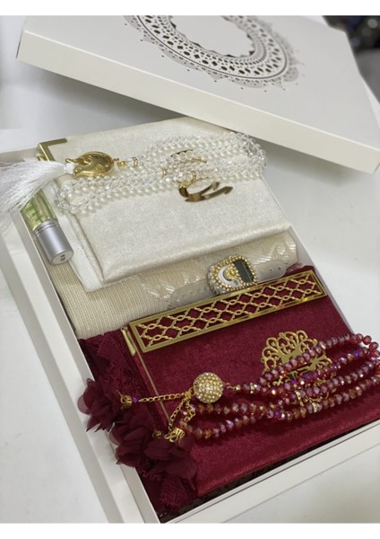 Krem-Bordo Damat Bohçası, Gelin Bohçası, Seccade Seti, Nişan Bohçası, Çeyizlik Set, Çeyizlik Seccade