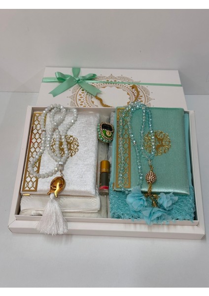 Su Yeşili-Krem Damat Bohçası, Gelin Bohçası, Seccade Seti, Nişan Bohçası, Çeyizlik Set, Çeyizlik Seccade fiyatları