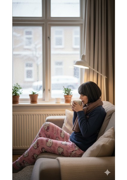 Kışlık Hello Kitty Desenli Pamuklu Pijama Tek Alt modelleri