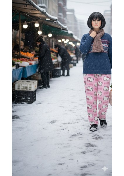 Kışlık Hello Kitty Desenli Pamuklu Pijama Tek Alt