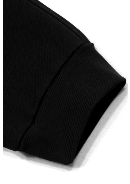 Erkek Rocco Üç Iplik Normal Kesim Cepleri Fermuarlı Lastikli Pamuk Sweat Pantolon Siyah