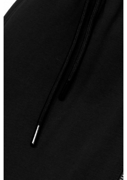 Erkek Rocco Üç Iplik Normal Kesim Cepleri Fermuarlı Lastikli Pamuk Sweat Pantolon Siyah