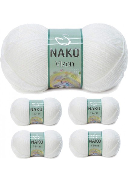 5 Adet Vizon Premium Akrilik El Örgü Ipi Yünü Renk NO:208 Beyaz