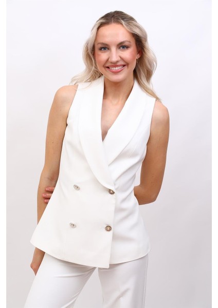 Abiye Yelek & Bol Paça Pantolon Takım-Beyaz fiyatları