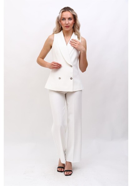 Abiye Yelek & Bol Paça Pantolon Takım-Beyaz modelleri