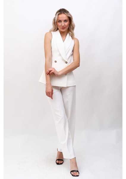 Abiye Yelek & Bol Paça Pantolon Takım-Beyaz fırsatları