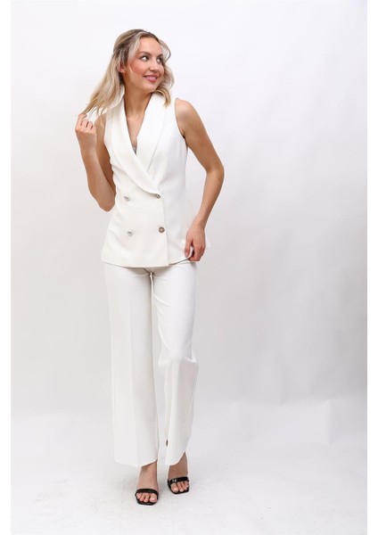Abiye Yelek & Bol Paça Pantolon Takım-Beyaz indirimleri