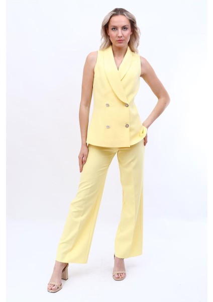 Abiye Yelek & Bol Paça Pantolon Takım-Sarı