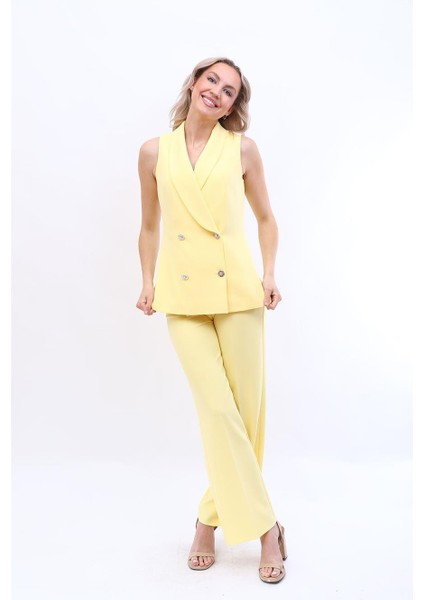 Abiye Yelek & Bol Paça Pantolon Takım-Sarı fiyatları