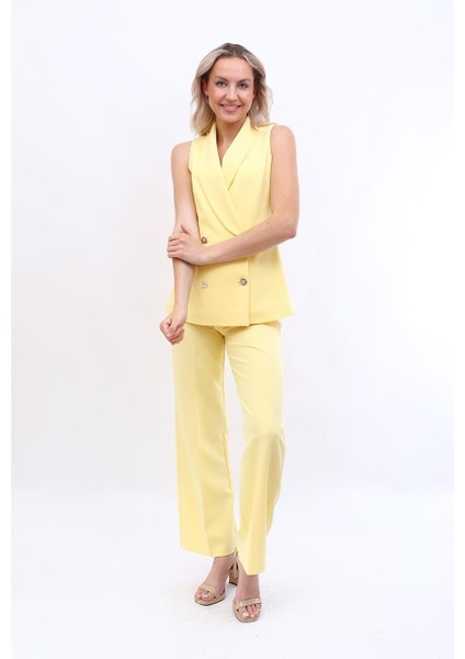 Abiye Yelek & Bol Paça Pantolon Takım-Sarı modelleri