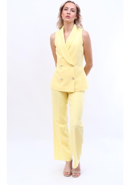 Abiye Yelek & Bol Paça Pantolon Takım-Sarı fırsatları