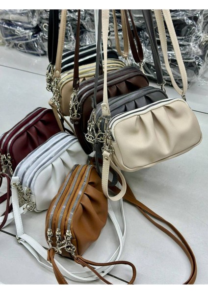 Kadın Çapraz Askılı Çok Gözlü Fermuar Detaylı Omuz Çantası modelleri
