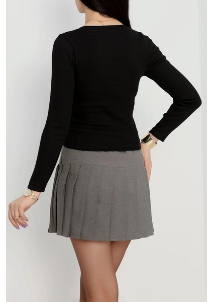 V Yaka Kaşkorse Bluz Siyah