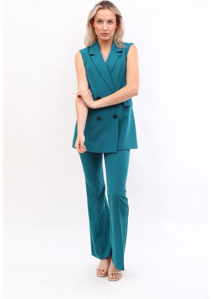 Blazer Yelek & Ispanyol Paça Pantolon-Petrol fiyatları