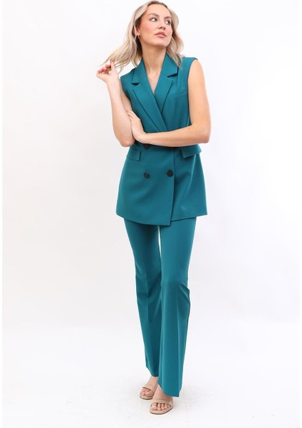 Blazer Yelek & Ispanyol Paça Pantolon-Petrol fırsatları
