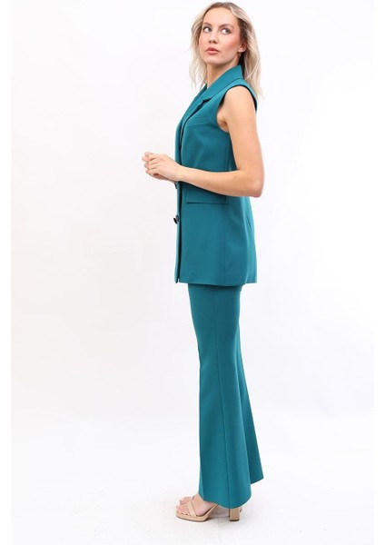 Blazer Yelek & Ispanyol Paça Pantolon-Petrol indirimleri