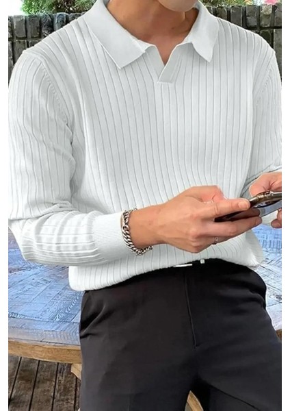 Ermanno Slim Fit Erkek Polo Yaka Fitilli Triko Kazak