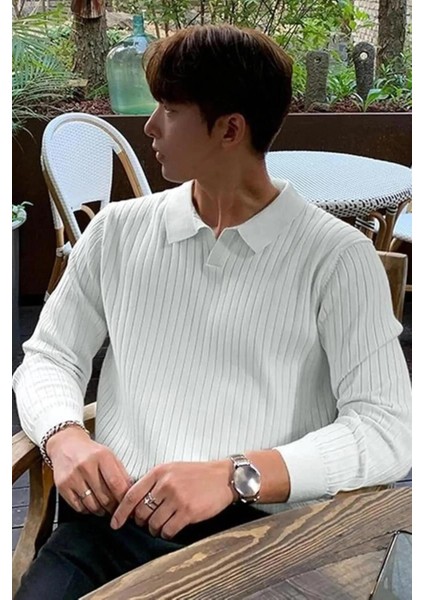 Ermanno Slim Fit Erkek Polo Yaka Fitilli Triko Kazak modelleri