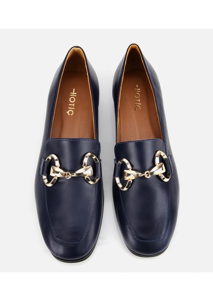 01AYH312430A680 KADIN Deri Lacivert Tokalı Klasik Loafer