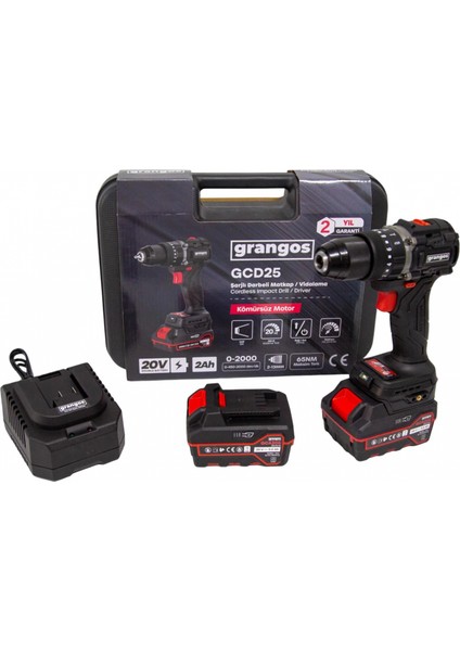 Grangos GCD25-F2 20V 5 Ah Çift Akülü Darbeli Matkap