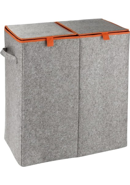 Gbmotion Keçe Duo Çamaşır Sepeti, 2 Bölmeli ve Katlanır Kapaklı, Tekstil, Gri/turuncu