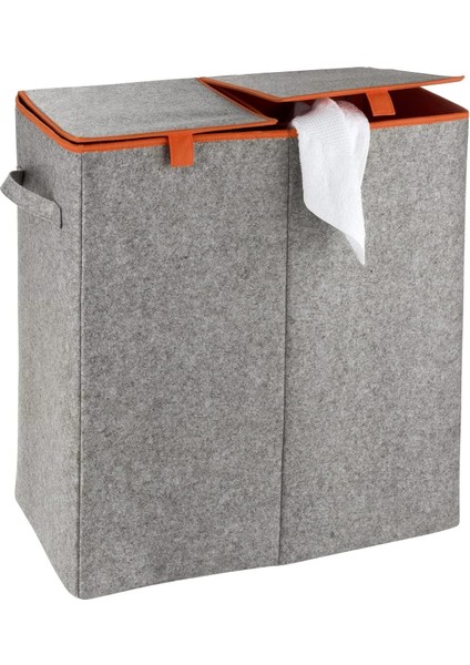 Gbmotion Keçe Duo Çamaşır Sepeti, 2 Bölmeli ve Katlanır Kapaklı, Tekstil, Gri/turuncu fiyatları