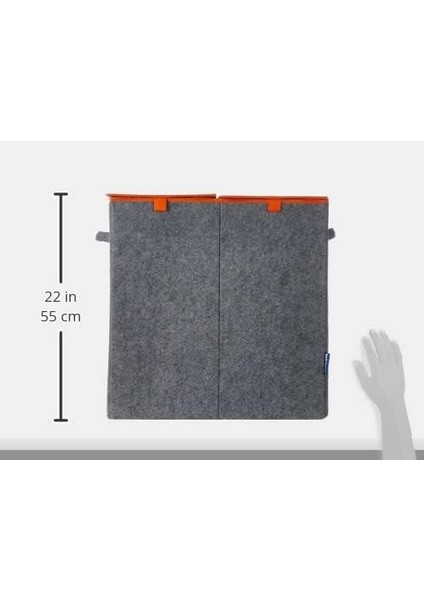 Gbmotion Keçe Duo Çamaşır Sepeti, 2 Bölmeli ve Katlanır Kapaklı, Tekstil, Gri/turuncu indirimleri