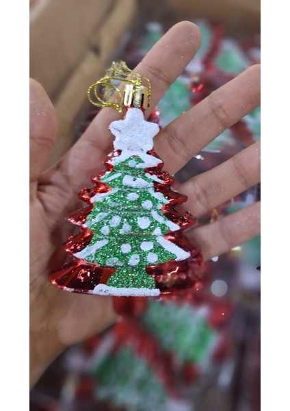 Pvc Kutuda 4’lü Çam Ağacı Süsü 10 cm | Kırmızı Yeşil Parlak Glitter | Yılbaşı Ağaç Süsü Dekor fiyatları