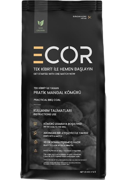 Tek Kibrit Ile Yanan Yeni Nesil Pratik Mangal Kömürü ( 1.5 kg x 12 Adet ) 18KG