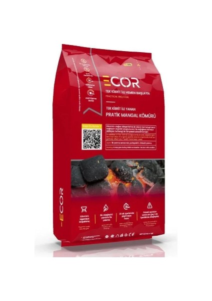 Tek Kibrit Ile Yanan Yeni Nesil Pratik Mangal Kömürü ( 1.5 kg x 12 Adet ) 18KG modelleri