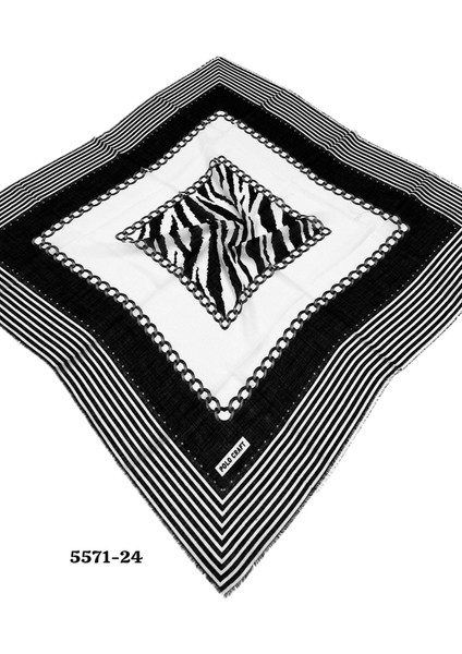 5571 Siyah Beyaz Flamlı Pamuk Eşarp