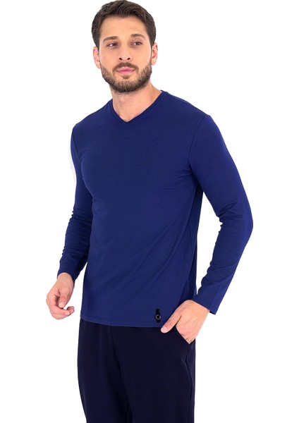 Ds Damat Pamuk Modal V Yaka Pijama Takımı Lacivert
