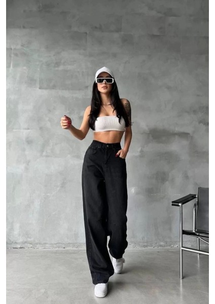 Arkadan Tokalı Jeans Pantolon Siyah modelleri