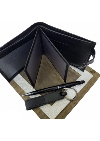 Dekoratif Ahşap Kutulu Erkeğe 3'lü Set Cüzdan Anahtar Kalem Hediye Seti fiyatları