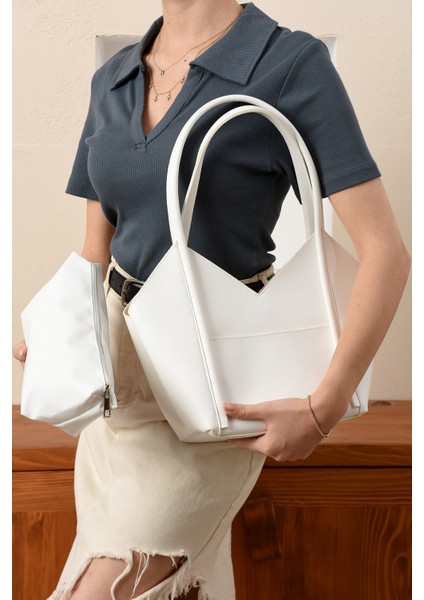 Kadın Şık Tasarımlı Omuz ve Kol Çantası + Yavru Çanta