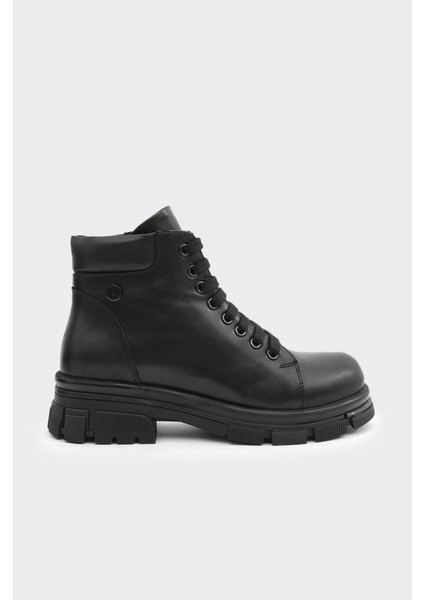 Hakiki Deri Fermuarlı Bağcıklı Kadın Bot