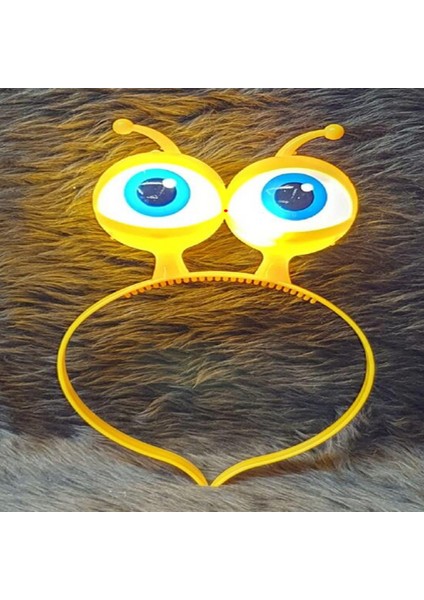 LED Işıklı &amp; Pilli 3 Farklı Modda Yanan Uzaylı Göz Parti Tacı Sarı Renk 18X12 cm fiyatları