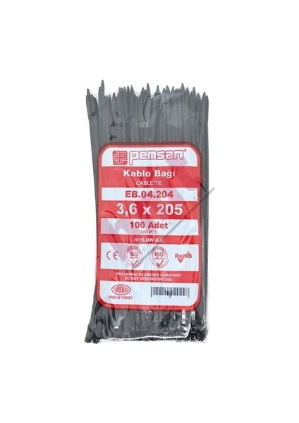 Kablo Bağı Cırt Kelepçe 3.6X205 mm Siyah 100 Adet Fiyatıdır