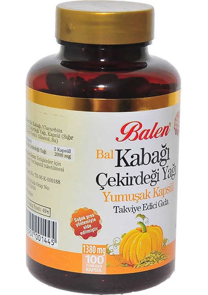 Bal Kabağı Çekirdeği Yağı Yumuşak 100 Kapsül modelleri