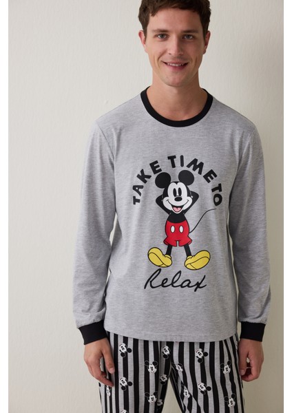 Gri Melanj Erkek Mickey Mouse Uzun Kollu Pijama Takımı fiyatları