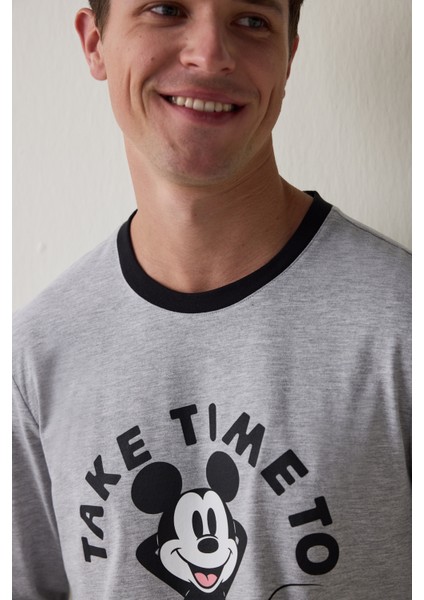 Gri Melanj Erkek Mickey Mouse Uzun Kollu Pijama Takımı fırsatları