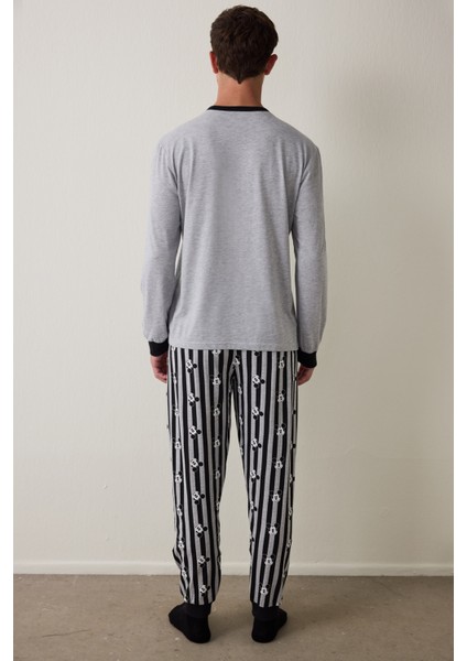Gri Melanj Erkek Mickey Mouse Uzun Kollu Pijama Takımı