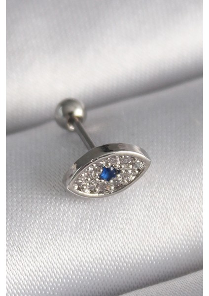 316L Çelik Gümüş Renk Zirkon Taşlı Göz Tragus Piercing