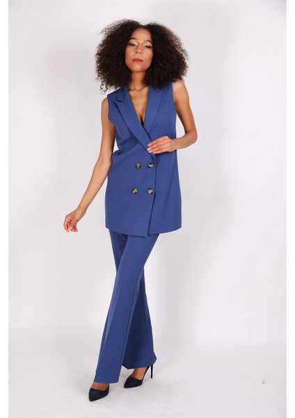 Midi Boy Klasik Yelek & Ispanyol Paça Pantolon-Indigo fırsatları