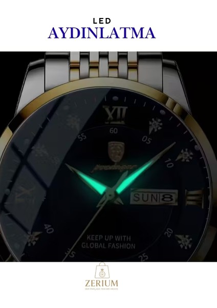 LED Işıklı Takvimli Su Geçirmez Minimalist Modern Tarz Erkek Saat