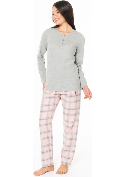 20169 Kadın Grı Melanj Yuvarlak Yaka Uzun Kollu Pijama Takımı fiyatları