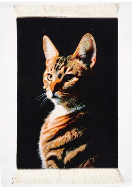 Tekir Kedi Portresi Bambu Tablo Halı 60X90 cm (0.54 M²)