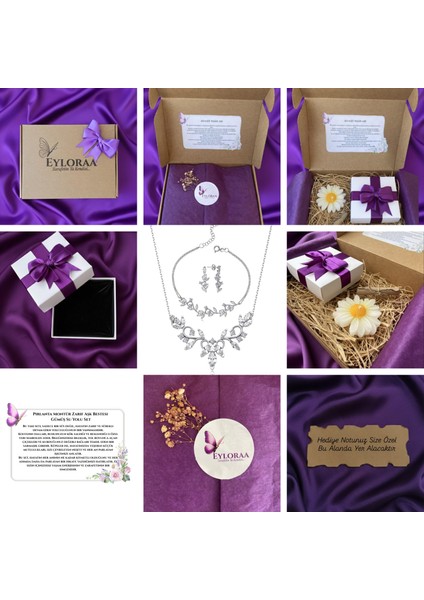 925 Ayar Kadın Gümüş Su Yolu Takı Seti – Pırlanta Montür Kolye, Küpe, Bileklik Özel Hediye Kutulu fiyatları