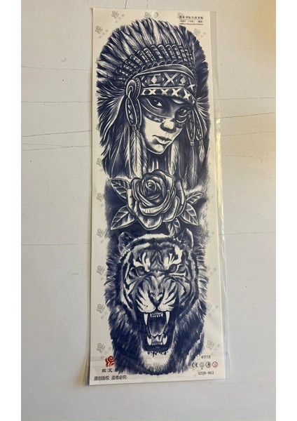 Kızıl Derili 3 Hafta Kalıcı Tam Kol Bacak Kaplama Yapıştırma Geçici Dövme 46 cm